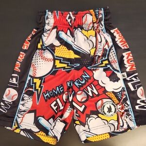 Society Kids Comic Print Shorts - Red, Black, White